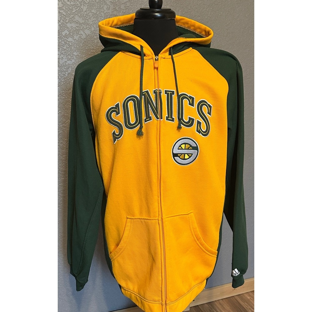 Adidas Seattle SuperSonics Full Zip Hoodie Mens M Green Yellow NBA Basketball